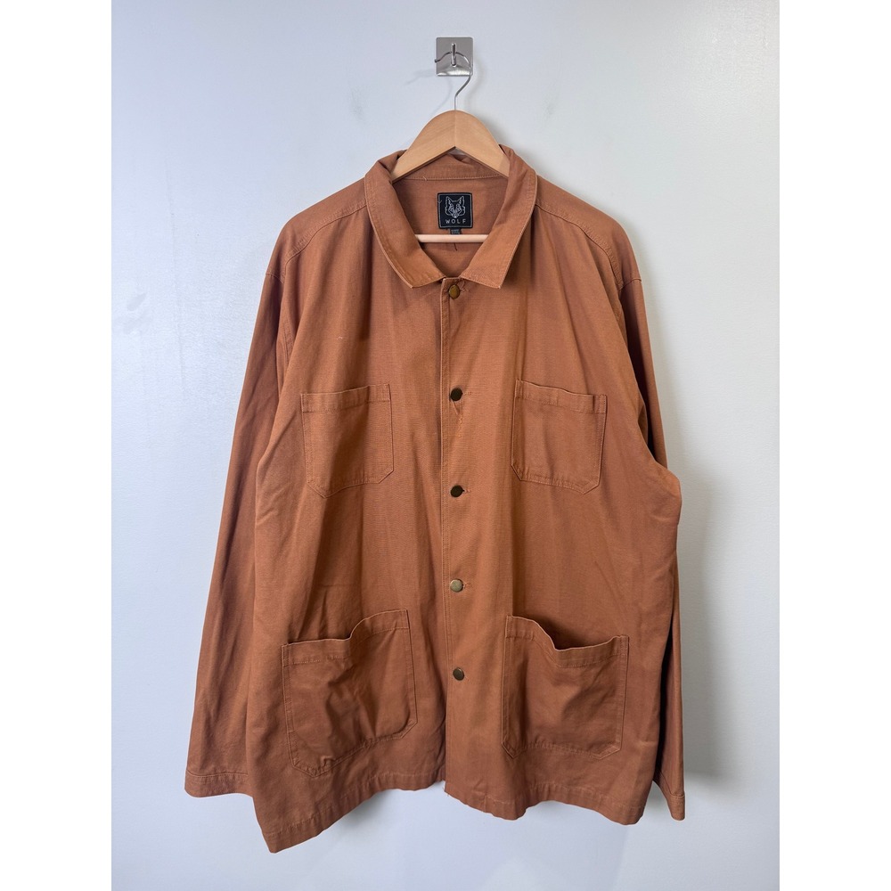 Wolf Men Brown Chore Jacket Cotton Canvas Workwear Utility Coat XXXXL
